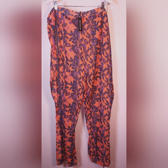 Pretty Little Thing Plus Orange Print Beach Flares Size 22 NWT Beach Tropical - Picture 10 of 11